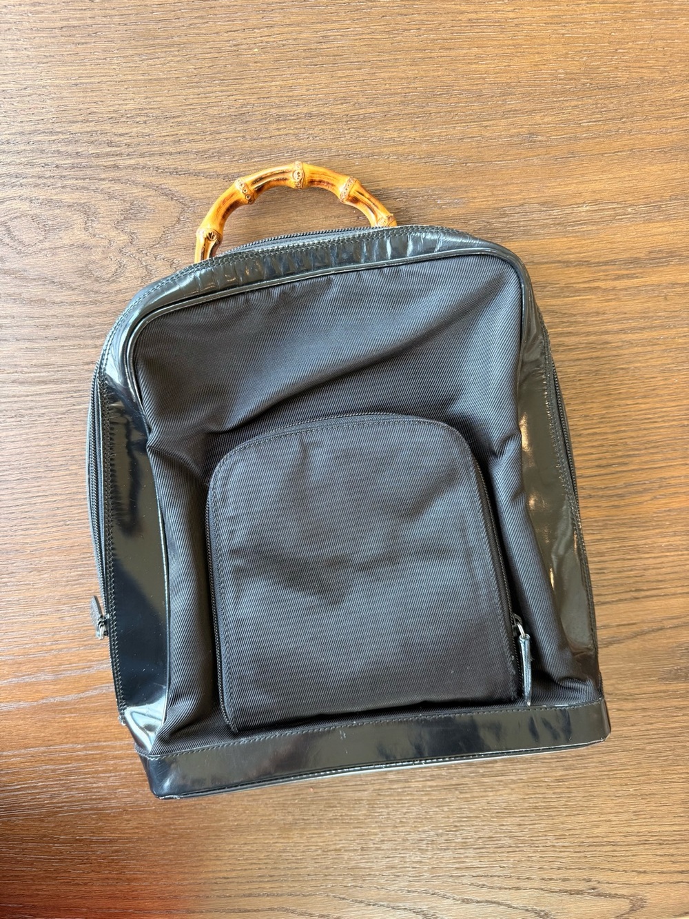 Gucci Black Nylon Backpack with Bamboo-Style Handle